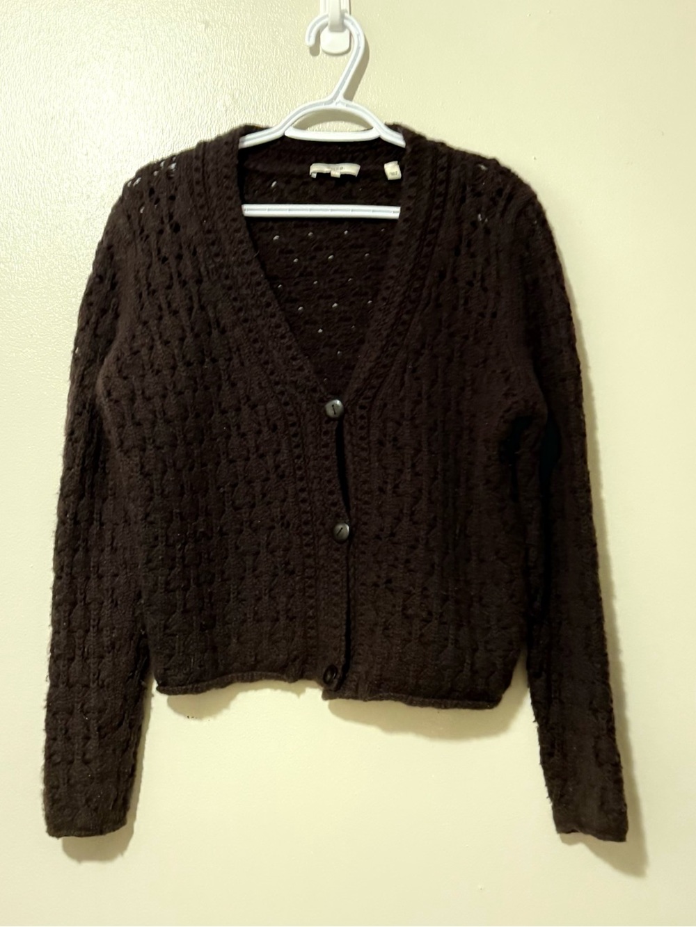 Vince Dark Brown Openwork V-Neck Cardigan